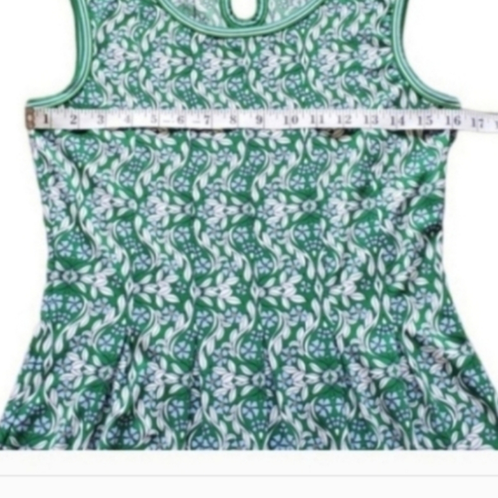Sophie Max Kelly Green Floral Stripe Blue Fit Flare Sleeveless Swing Dress M - Picture 5 of 8